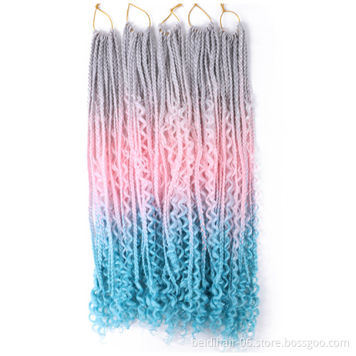22inch 24inch Bohemian Curly Box Braids River Locs Ombre  Color Synthetic Crochet Braids Messy Goddess box braids